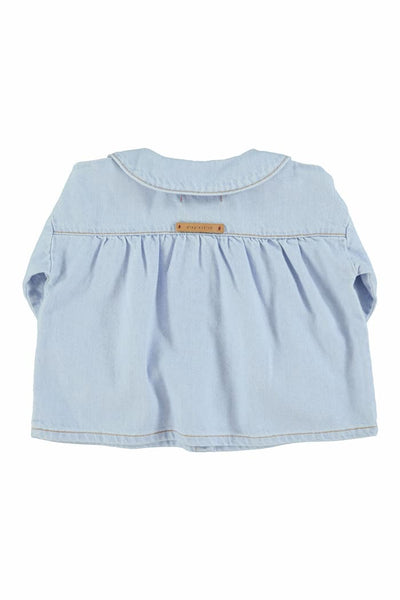 Blusa azul vaquera con cuello Peter Pan de Piupiuchick- vista atrás.