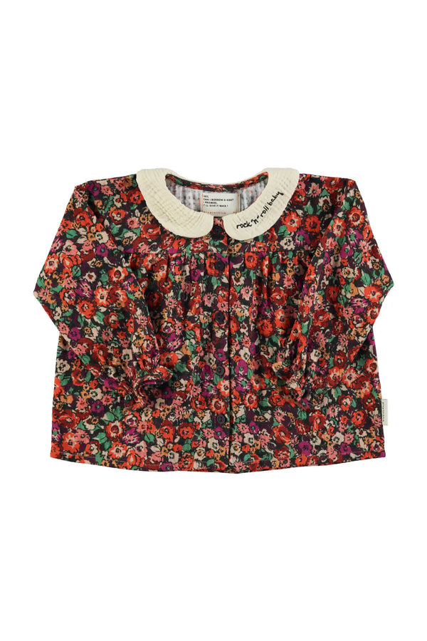 Blusa para niñas de flores multicolor con cuello Peter Pan Piupiuchick AW25 I'm with the band