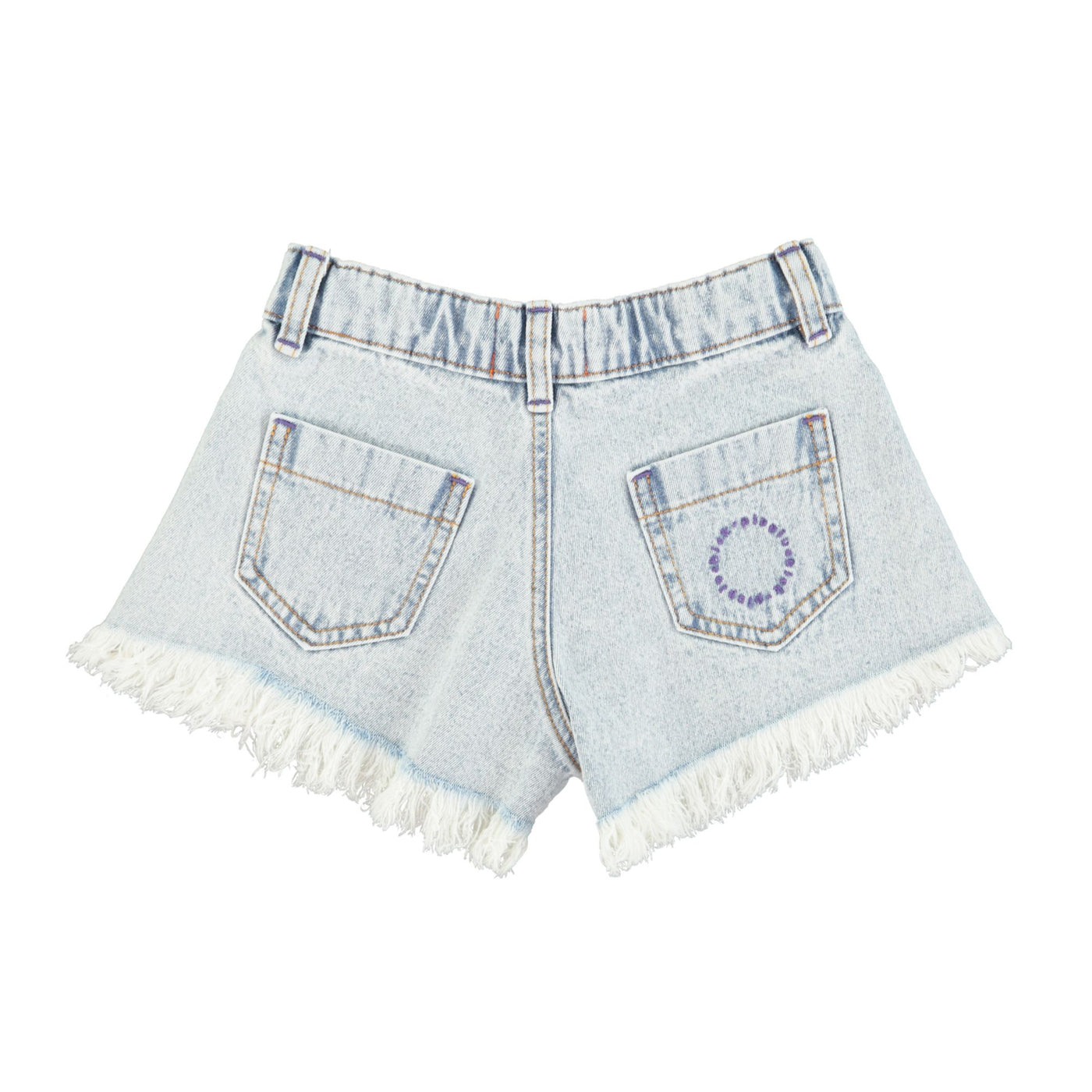 Piupiuchick shorts w/ fringes washed blue denim