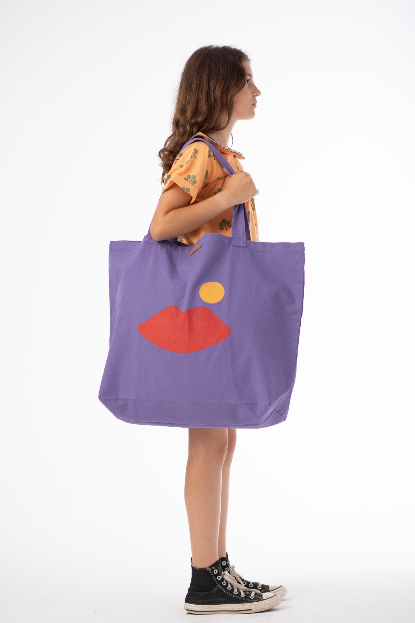 Piupiuchick XL bag purple w/ lips print
