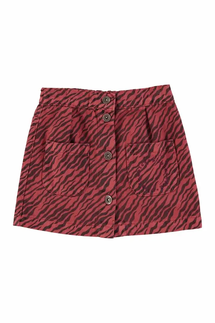 Falda mini burdeos con estampado negro de cebra para niñas de Piupiuchick.