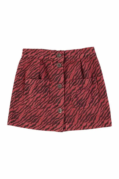 Falda mini burdeos con estampado negro de cebra para niñas de Piupiuchick.
