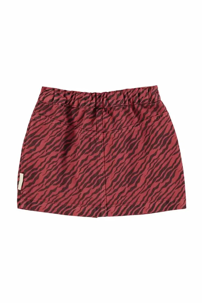 Falda mini burdeos con cebra print de Piupiuchick-vista trasera.