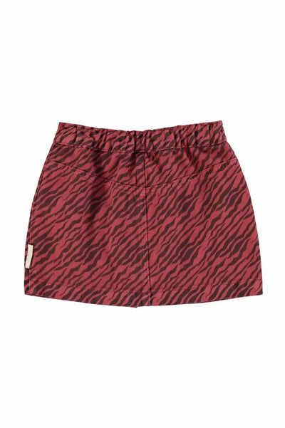 Falda mini burdeos con cebra print de Piupiuchick-vista trasera.