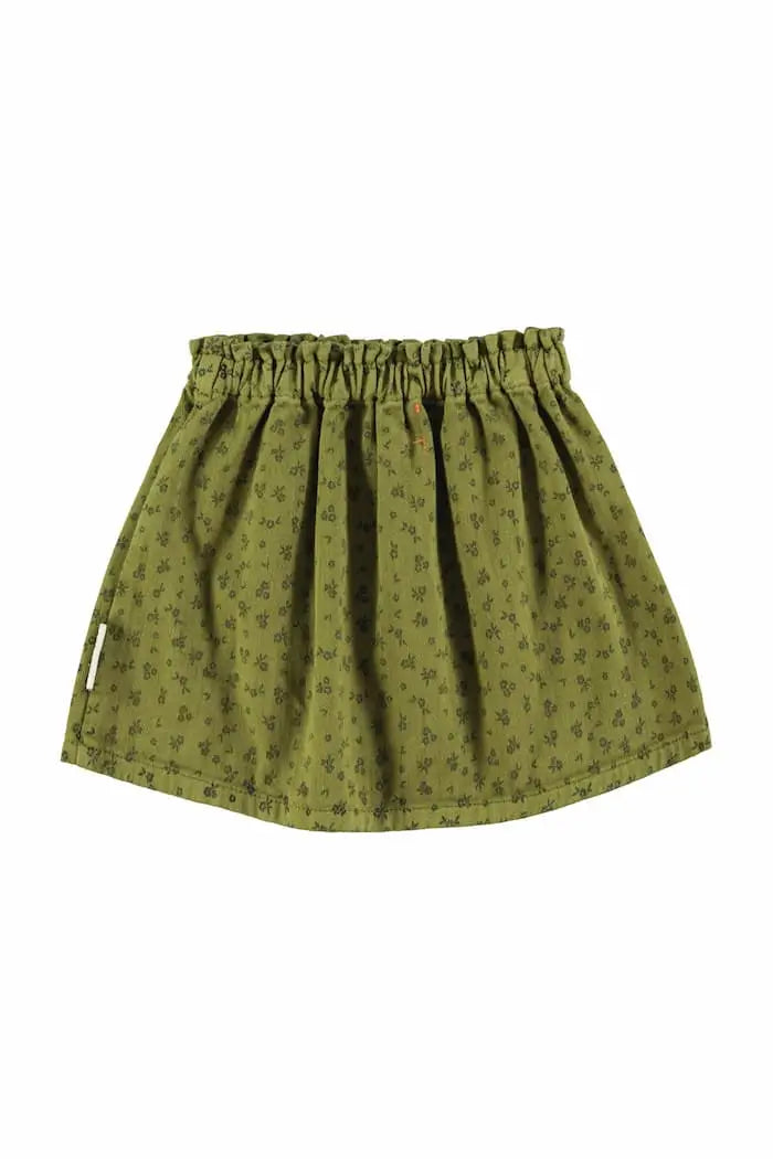 Vista atrás de falda verde caqui con estampado de flores negros de Piupiuchick.