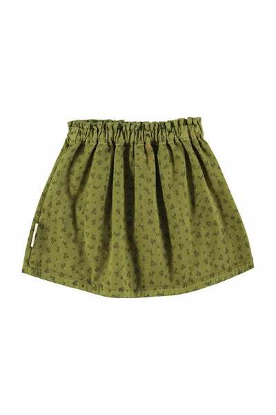 Vista atrás de falda verde caqui con estampado de flores negros de Piupiuchick.