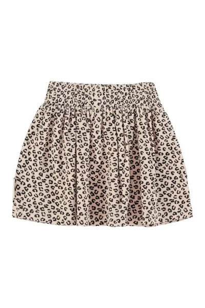 Vista atrás de falda corta rosa con estampado de animal print de Piupiuchick.