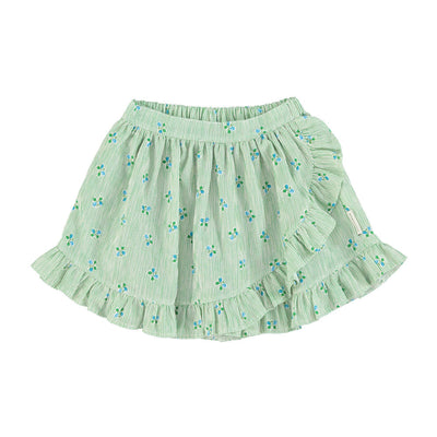 Piupiuchick short skirt w/ ruffles, green stripes and little flowers