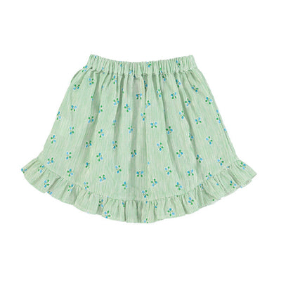 Piupiuchick short skirt w/ ruffles, green stripes and little flowers