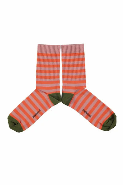 Calcetines de rayas naranjas y rosas de Piupiuchick para niños y niñas.
