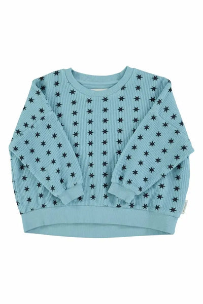 Sudadera azul de felpa con estampado de estrellas negras de Piupiuchick para niños y niñas.