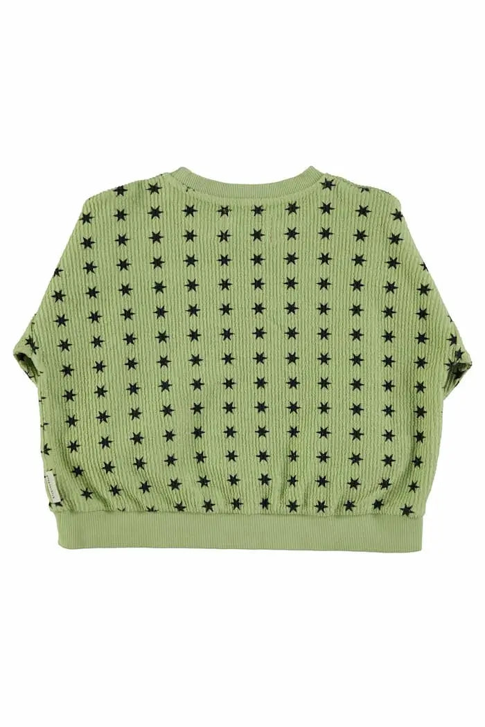 Sudadera Piupiuchick para niños y niñas, de color verde, de felpa con estampado de estrellas negras, puños acanalados - parte delantera