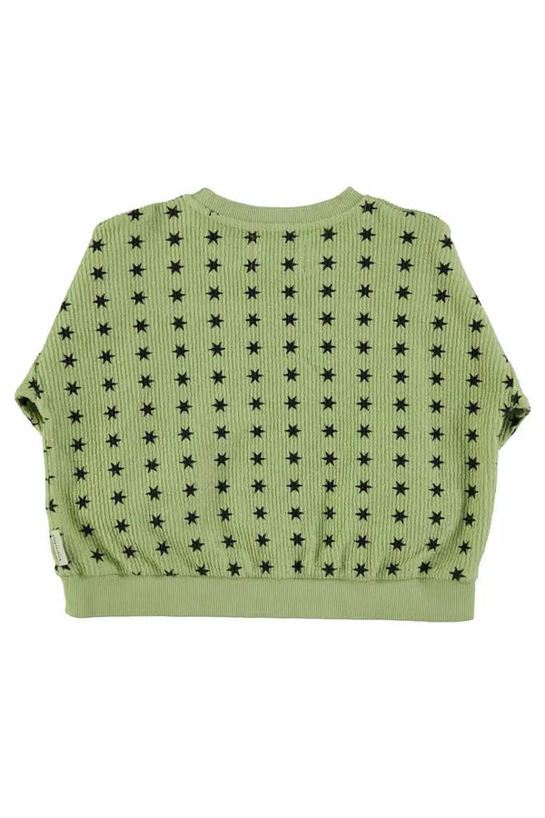 Sudadera Piupiuchick para niños y niñas, de color verde, de felpa con estampado de estrellas negras, puños acanalados - parte trasera.