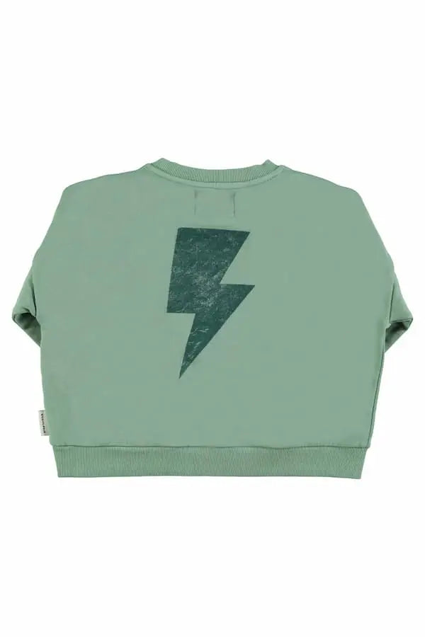 Sudadera unisex verde con un dibujo de rayo en la parte trasera de Piupiuchick
