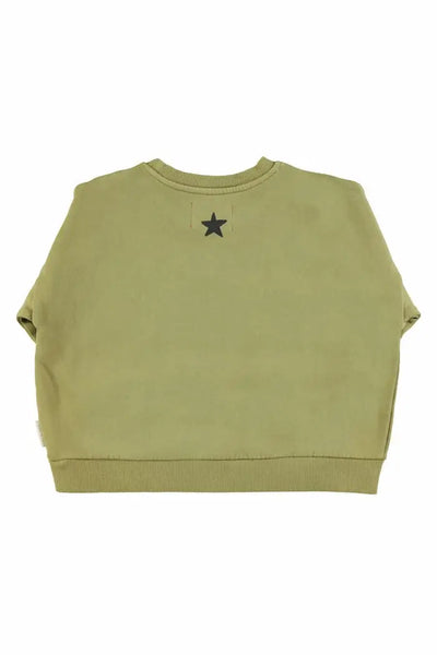 Vista trasera de sudadera verde con estampado de tigre, Piupiuchick.