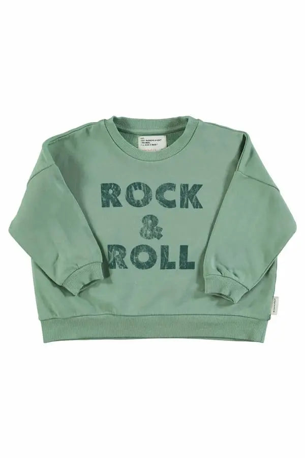Sudadera unisex verde con texto " Rock & Roll" en la parte delantera de Piupiuchick