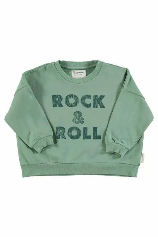Sudadera unisex verde con texto " Rock & Roll" en la parte delantera de Piupiuchick