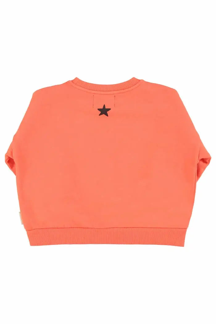 Vista atrás de sudadera unisex naranja de Piupuchick.