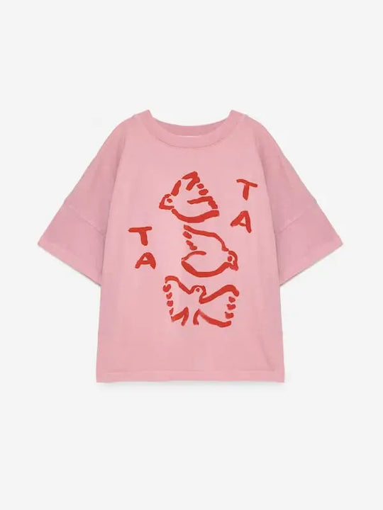 Camiseta rosa de manga corta con dibujos de pájaros para niñas y niños de True Artist.
