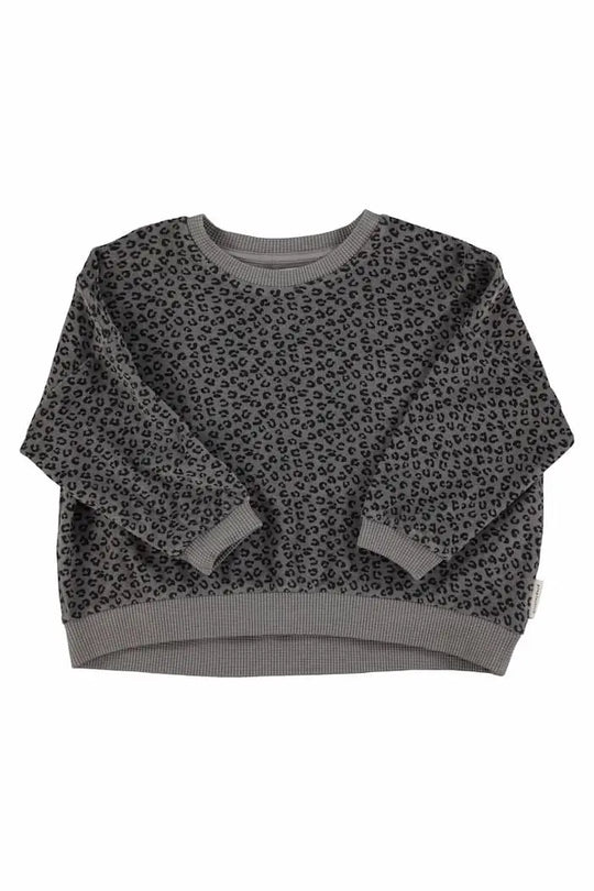Sudadera unisex de rizo gris con estampado negro de animal print de Piupiuchick.
