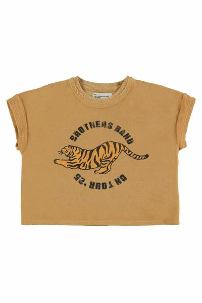 Camiseta de rizo mostaza con estampado de tigre, vista delantera, Piupiuchick.