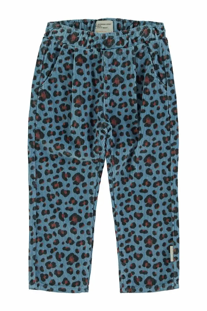 Pantalones azules  unisex de pana con estampado de animal print para niñas y niños de Piupiuchick.