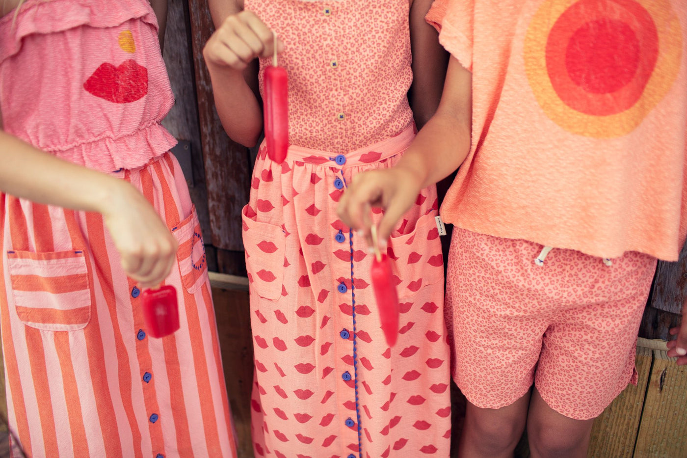 Piupiuchick long skirt w/ front pockets orange & pink stripes
