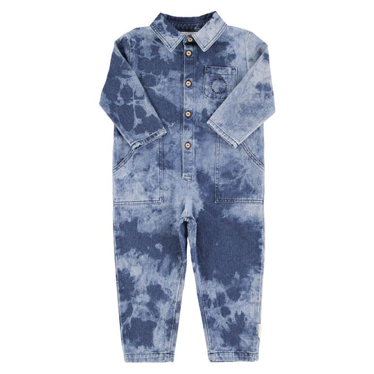 Long Sleeve Jumpsuit Piupiuchick Blue Tie Dye Denim