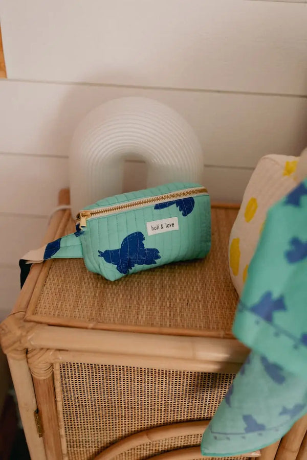 Riñonera turquesa con estampado de pájaros Holi & Love