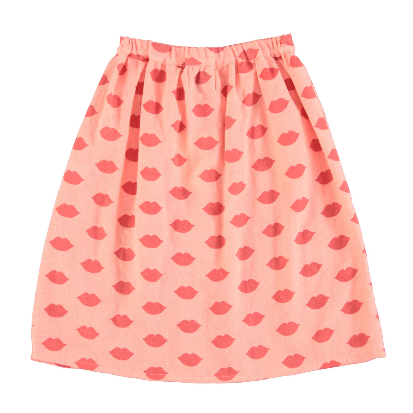 Piupiuchick long skirt w/ front pockets pink w/ red lips