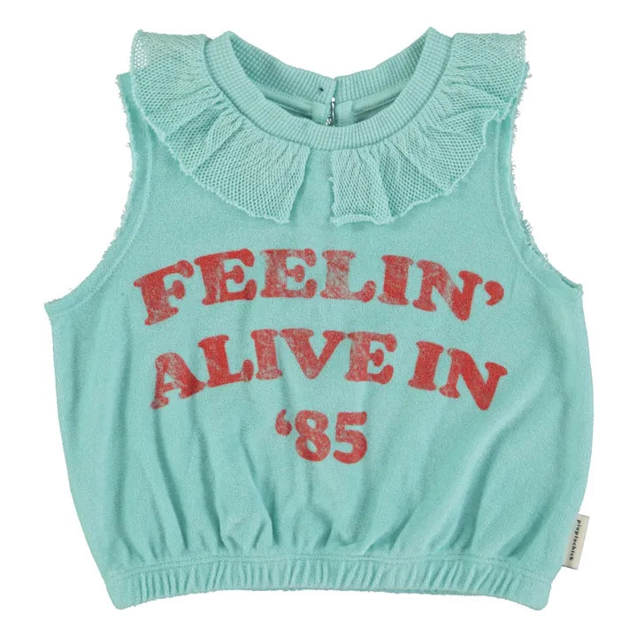 Top con cuello/azul w/feelin alive print