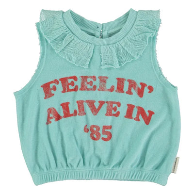 Top con cuello/azul w/feelin alive print