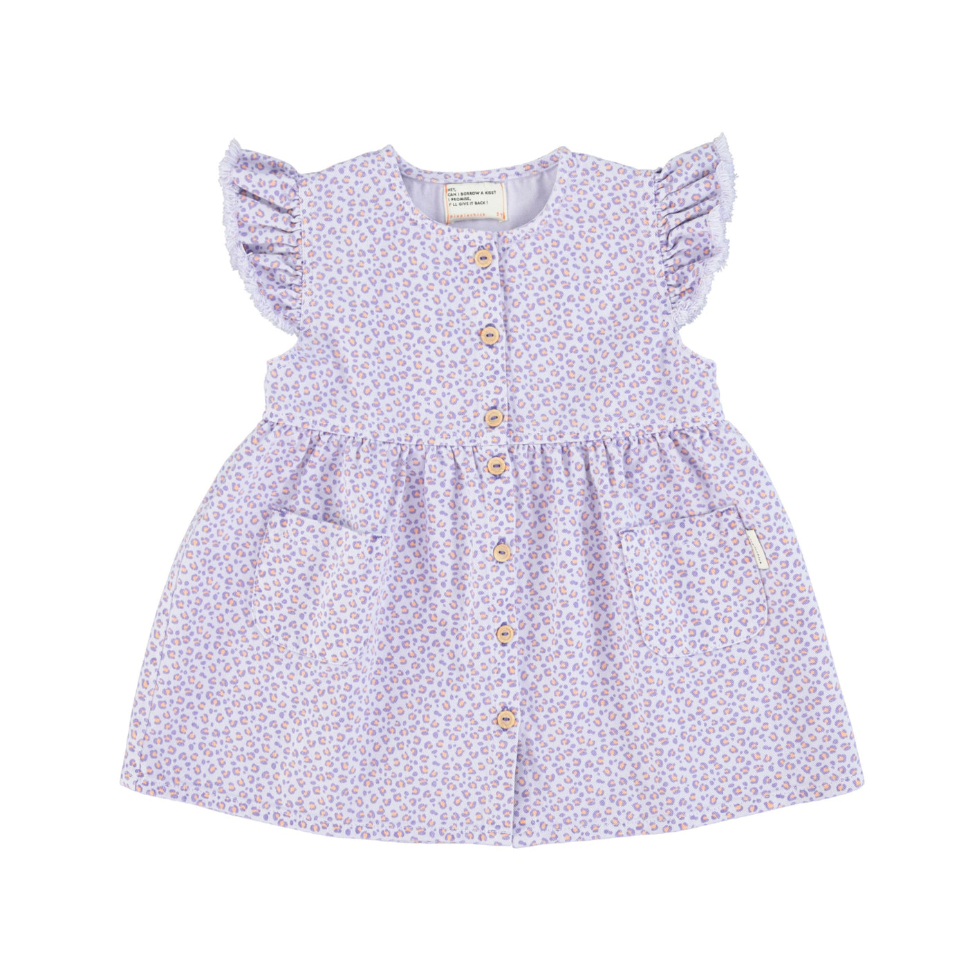 Piupiuchick short dress w/ ruffles on shoulders lavender w/ animal print