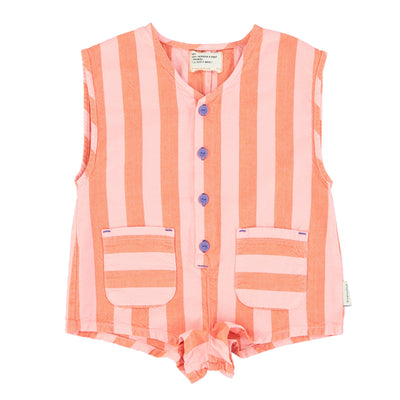 Piupiuchick short sleeveless jumpsuit orange&pink stripes
