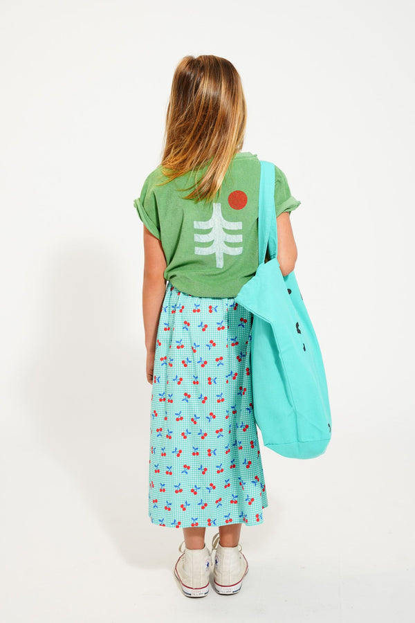 Vista atras de la falda larga con estampado de cerezas Piupiuchick