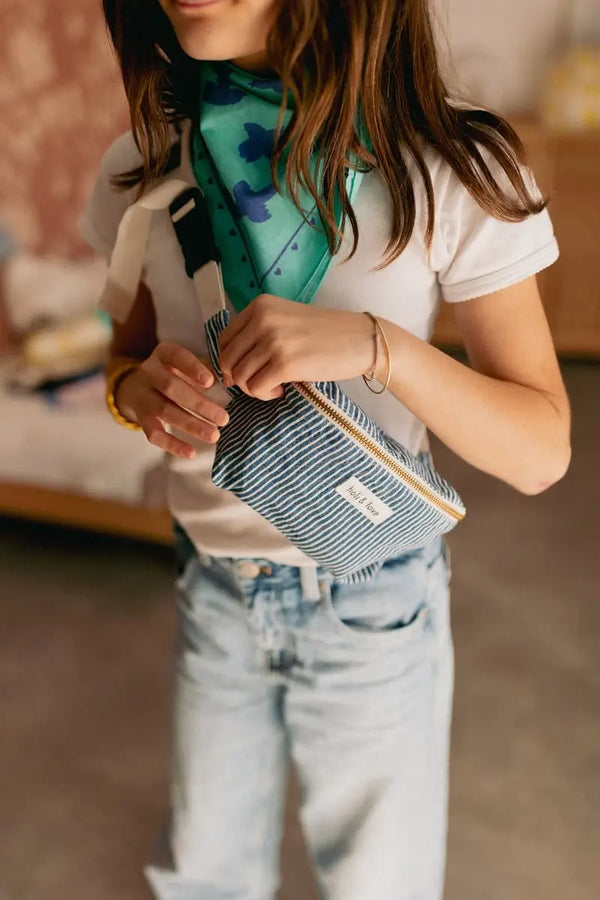 Riñonera rayas crema y azul Holi & Love