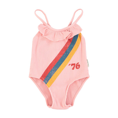 Piupiuchick swimsuit w/ ruffles pink w/ multicolor stripes