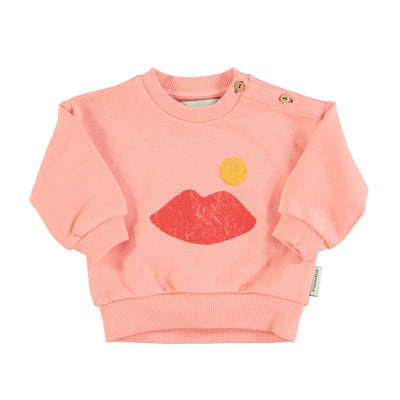 Piupiuchick sweatshirt coral w/ lips print bebé
